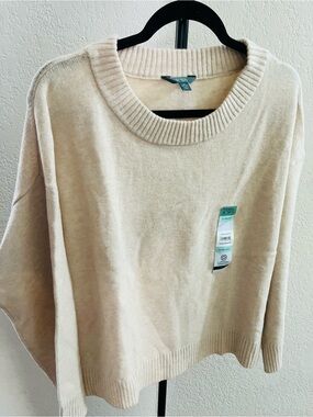 Terra & Sky-Women's Cream Crewneck Sweater-aize XXL